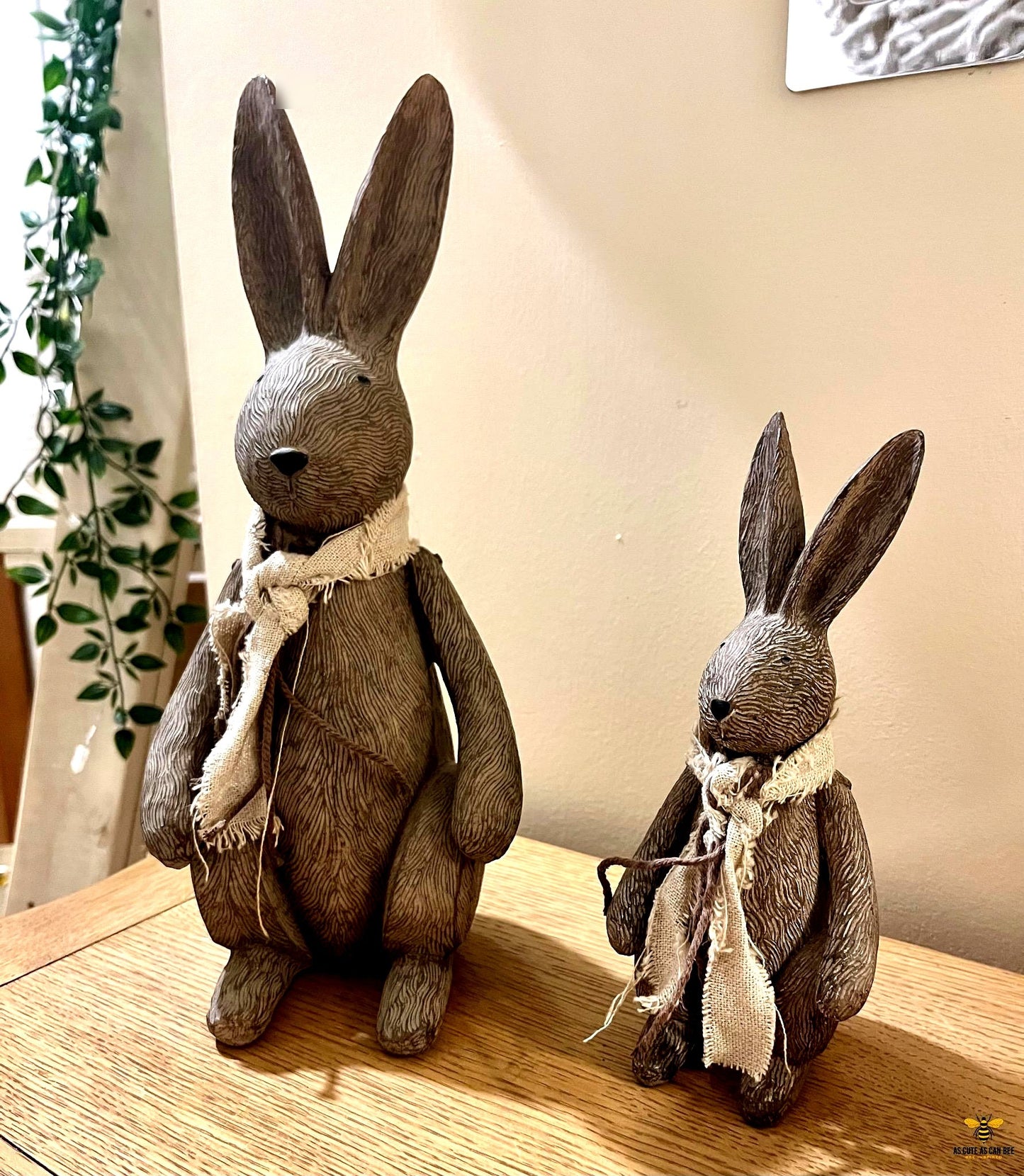 Rustic Hand Crafted Bunnies with fabric scarfs