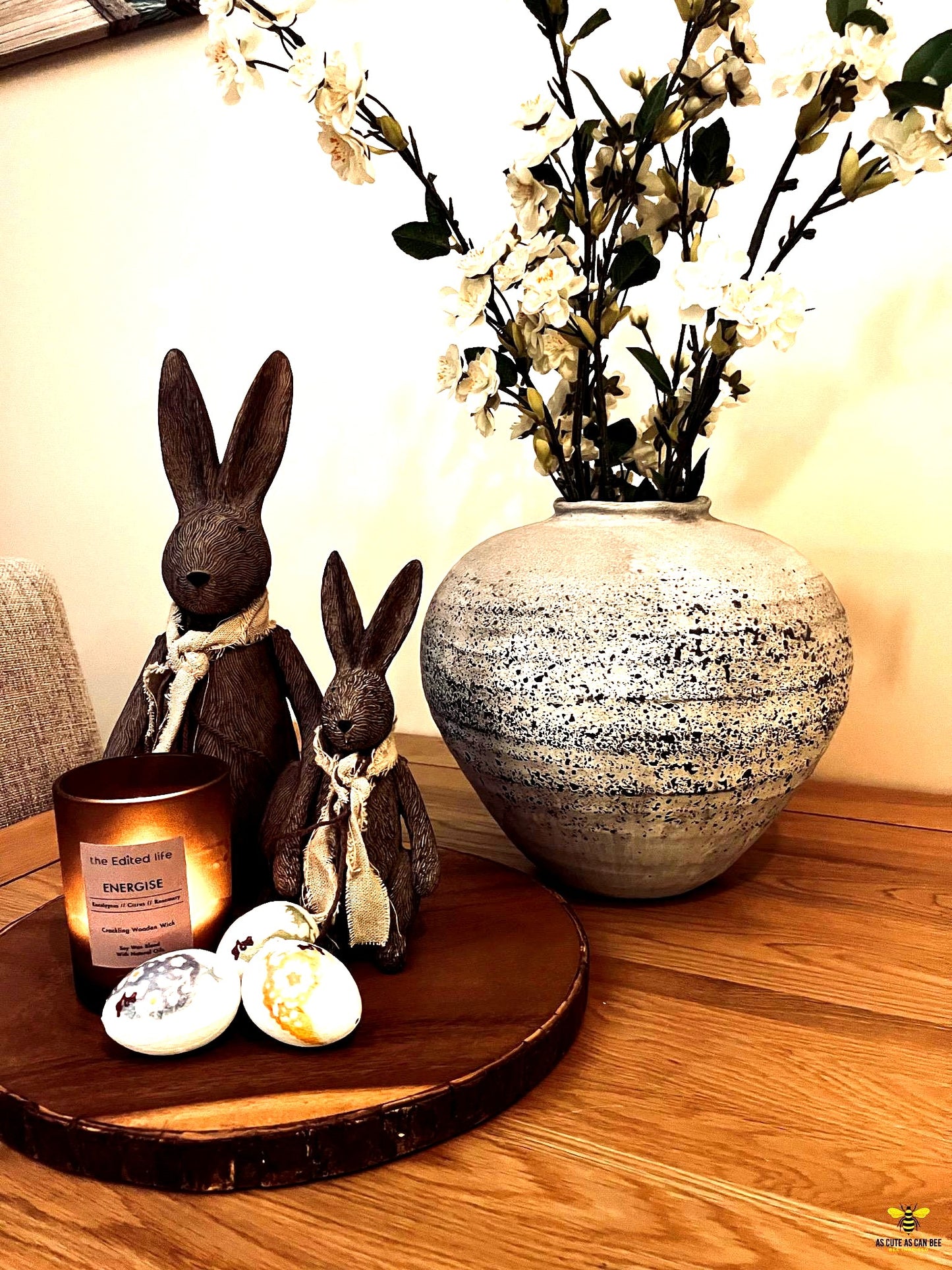 Rustic Hand Crafted Bunnies with fabric scarfs